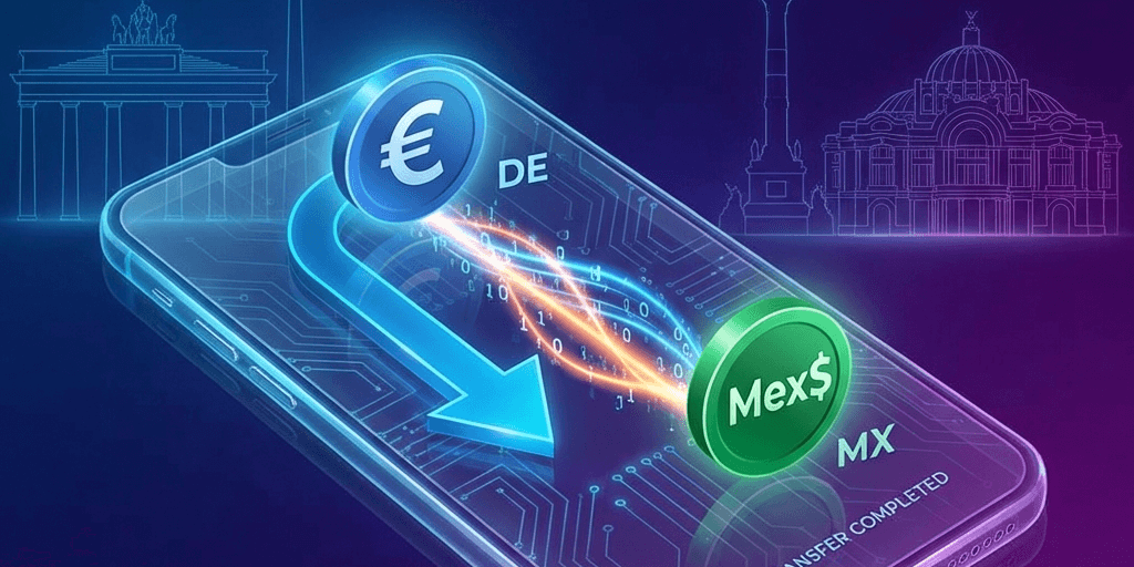 Money transfer from Germany to Mexico concept